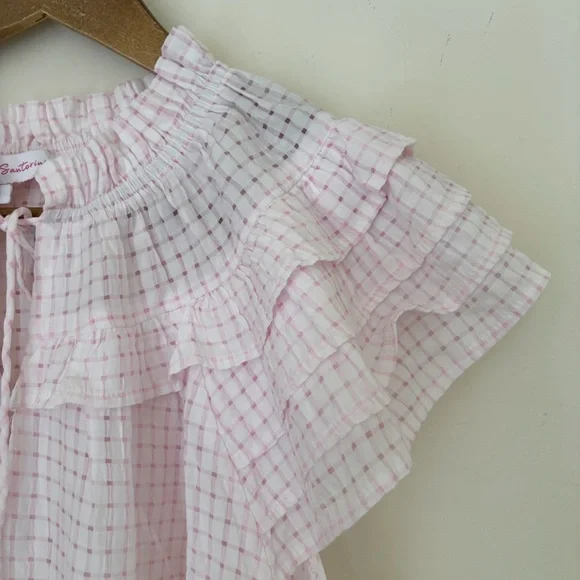 Meet Me in Santorini Pink Smocked Check Top Medium - Picture 3 of 7